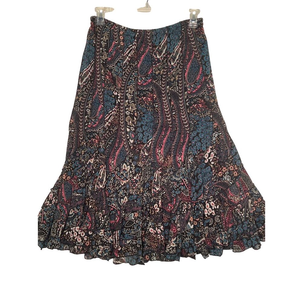 Mix Nouveau Size L Ruffle Tiered Lined Swing Flare Midi Feminine Flirty Skirt